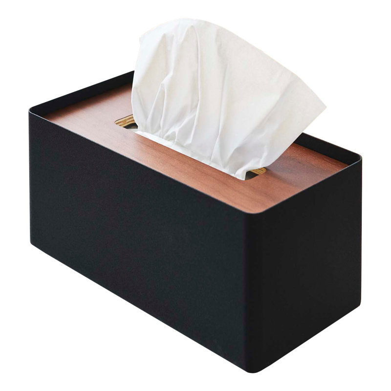 Black and Walnut Steel Rectangular Tissue Box Cover with Wooden Lid