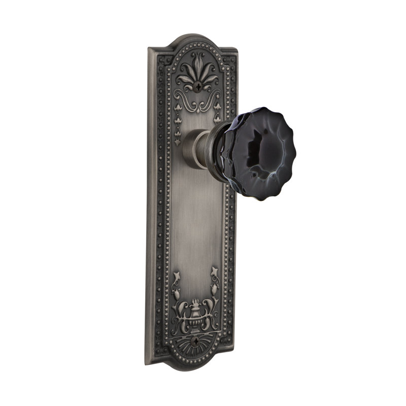 Plaque Meadows avec bouton de porte noir cristal, Étain antique, 2 3/8