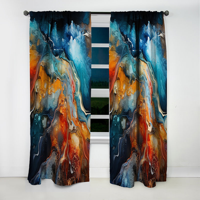 Geyser bleu et brun liquide Art II - rideau formes - rideau occultant abstrait - 1 panneaux, L 52 po x L 108 po
