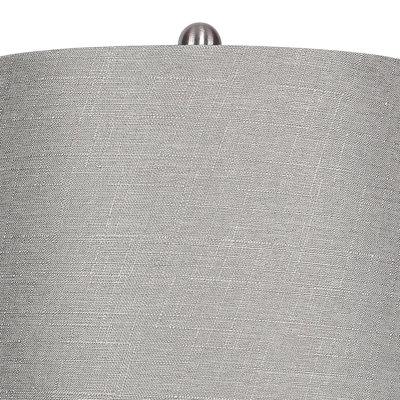 27" Contemporary Metal Table Lamp In Brushed Nickel With Grey Textured Linen And Brushed Nickel Laser Cut Shade From Grandview Gallery  - Set Of 2