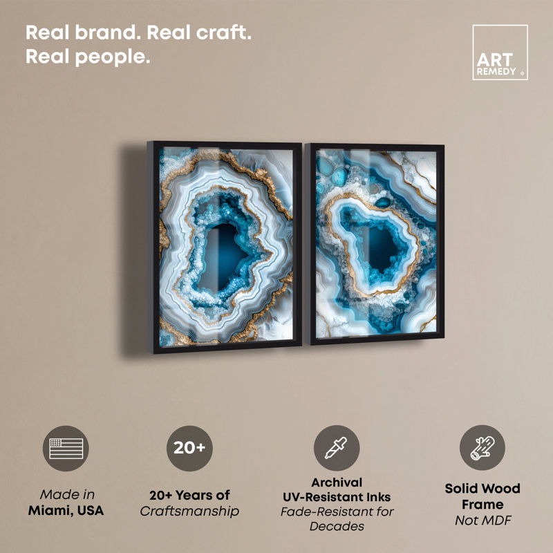 «Gilded Glam», ensemble de galerie Geode Shadowbox par Art Remedy, H 17 po x l 24 po, Noir