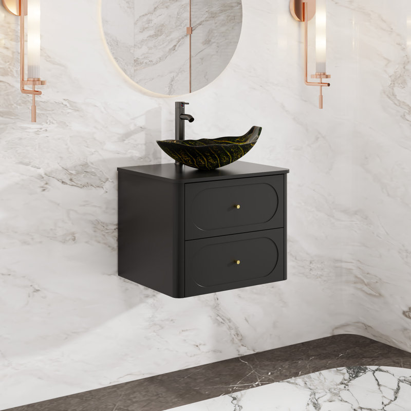 Meuble-lavabo simple mural 24 po avec lavabo vasque, robinet, Black, 24"