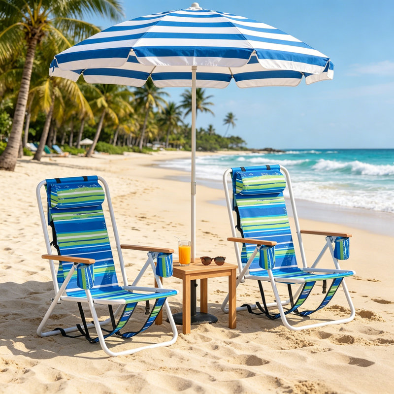 Backpack-Style Folding Beach Chair With Four Adjustable Positions, Foldable Design, Cup Holder, And Detachable Headrest; Highly Portable And Practical For Outdoor Use.