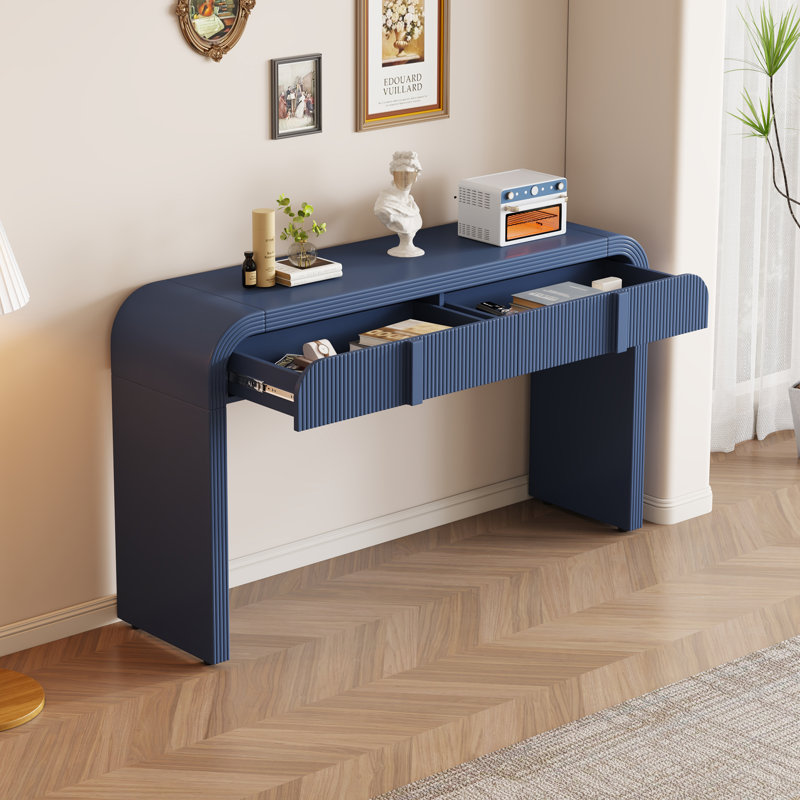 Console moderne (bleu marine) avec 2 tiroirs de rangement, table d'entrée cannelée pour le couloir, le salon | Idée de cadeau