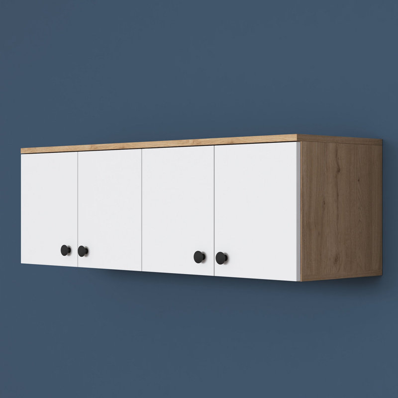 Armoire murale, Blanc/noyer