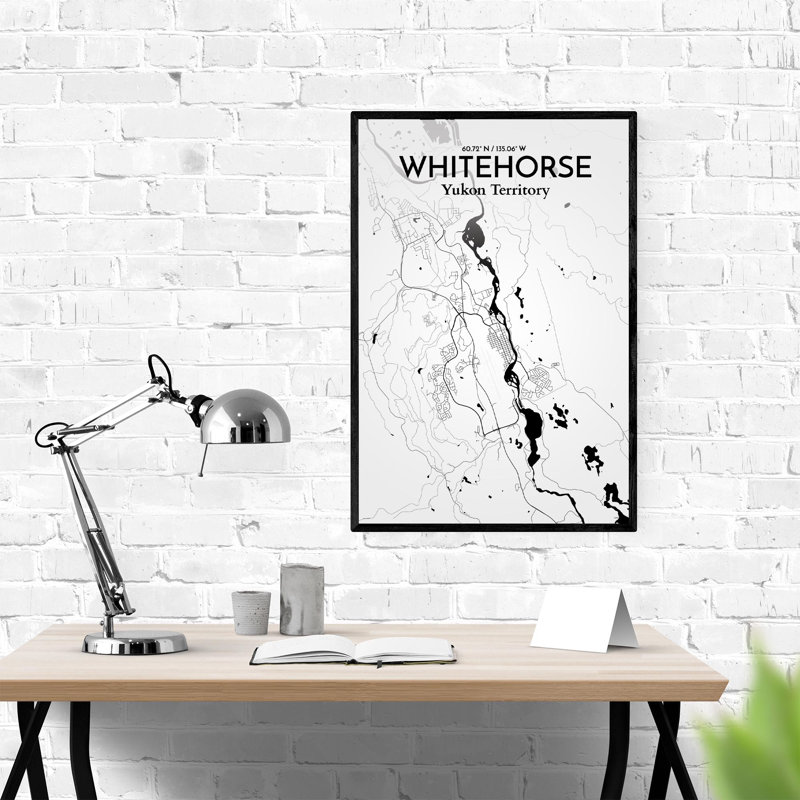 «Whitehorse City Map», impression, H 36 po x l 24 po, Noir et blanc