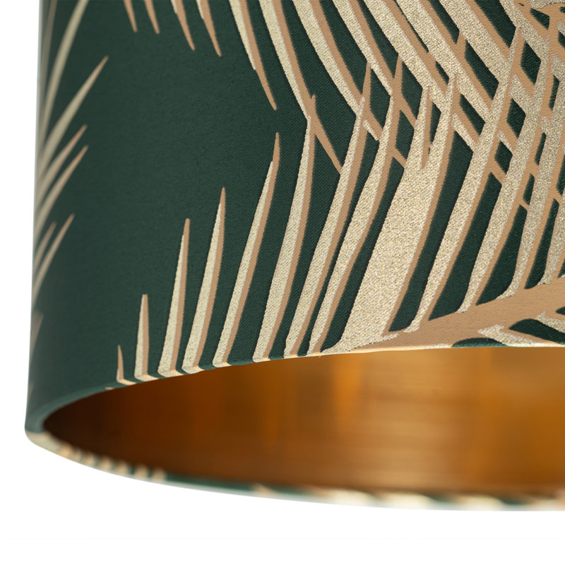 18 cm H Drum Cotton Lamp Shade, Dark Green/Gold
