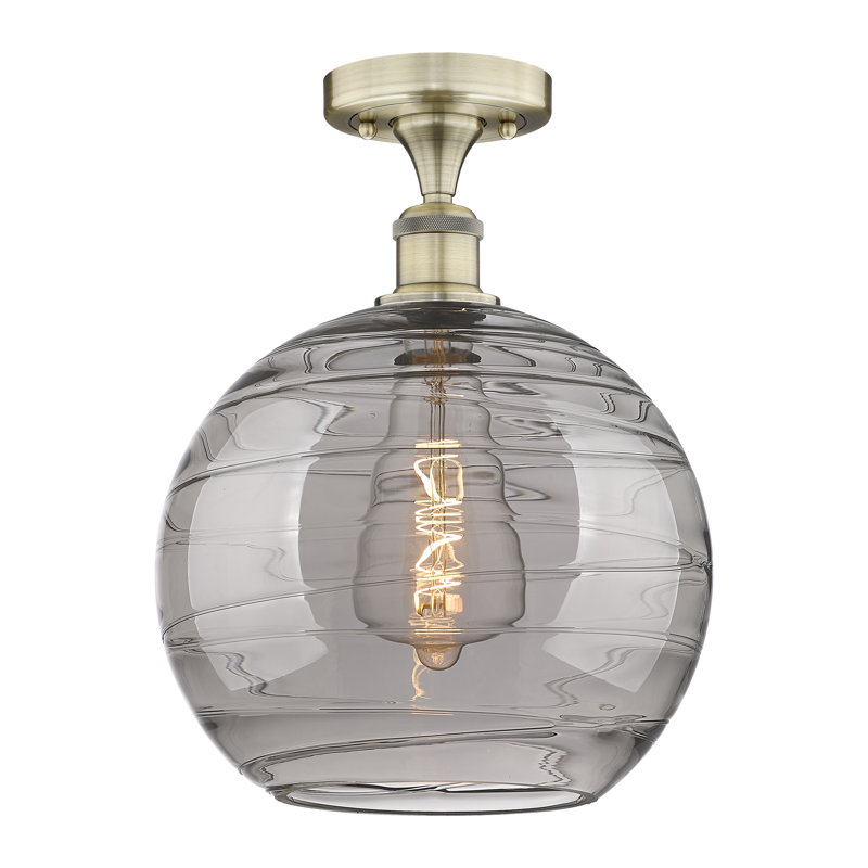 1 - Light Semi Flush Mount, Antique Brass, 13.5" H x 12" W x 12" D