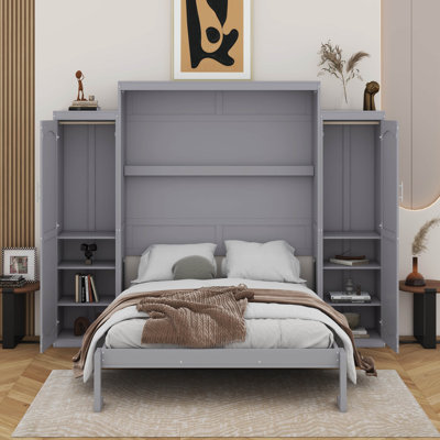 Lit escamotable avec 2 garde-robes et tablette de rangement