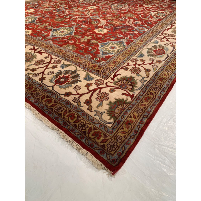 Wool Oriental Area Rug in Rust/Ivory