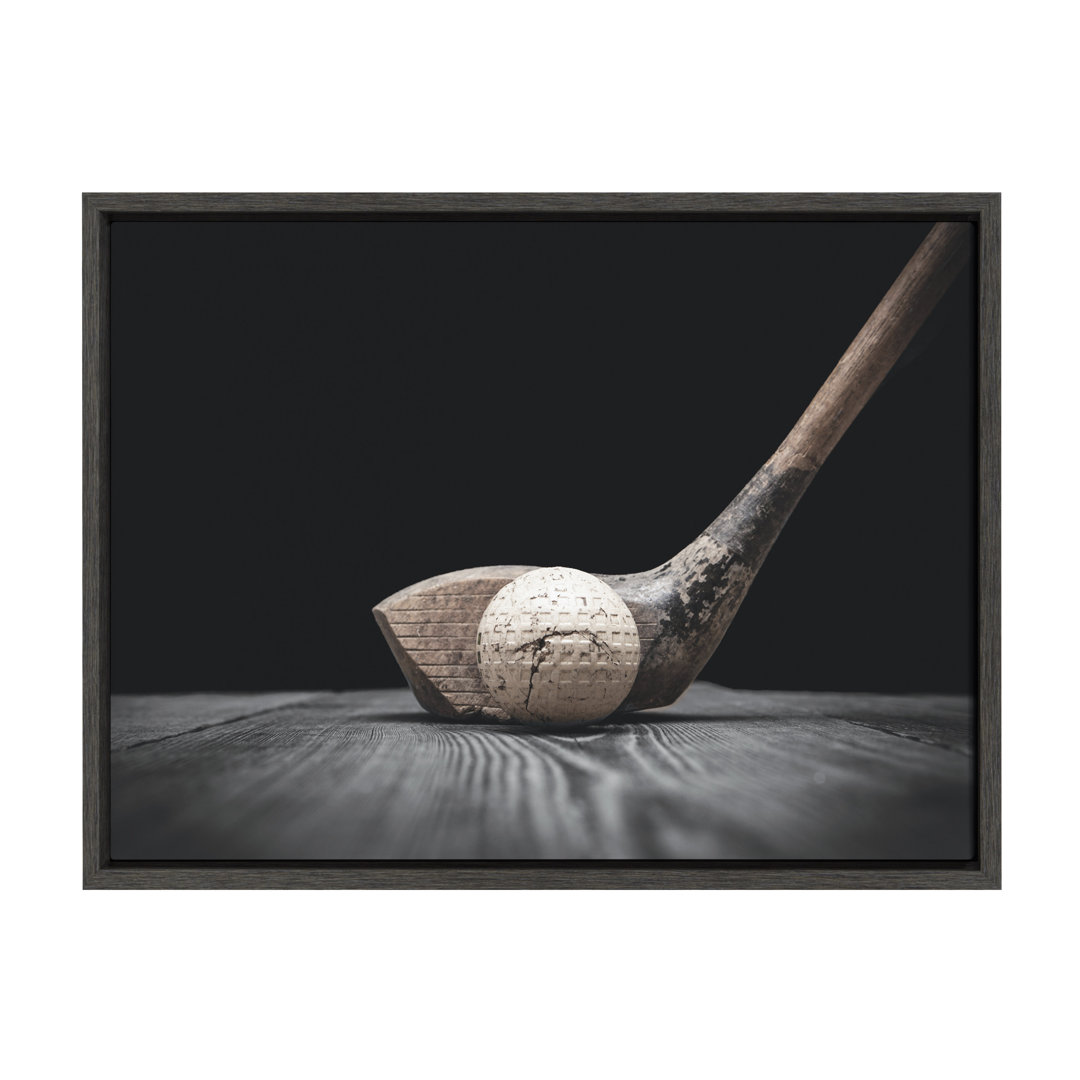 Imiya Vintage Golf Club and Ball on Black' by Shawn St.Peter- Floater Frame Photograph Print on Canvas Harriet Bee