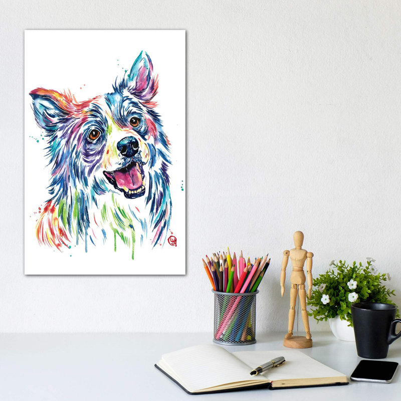 Border collie par Lisa Whitehouse - Reproduction d'art graphique sur papier encadré, Toile tendue, Pas de tapis