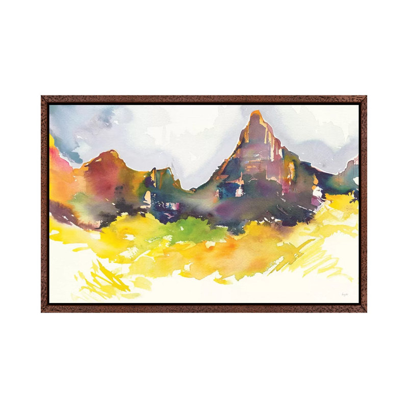 Western Slope by Kristy Rice - Painting on Canvas, 45.72cm H x 66.04cm W x 3.81cm D, Classic Brown Wood Framed