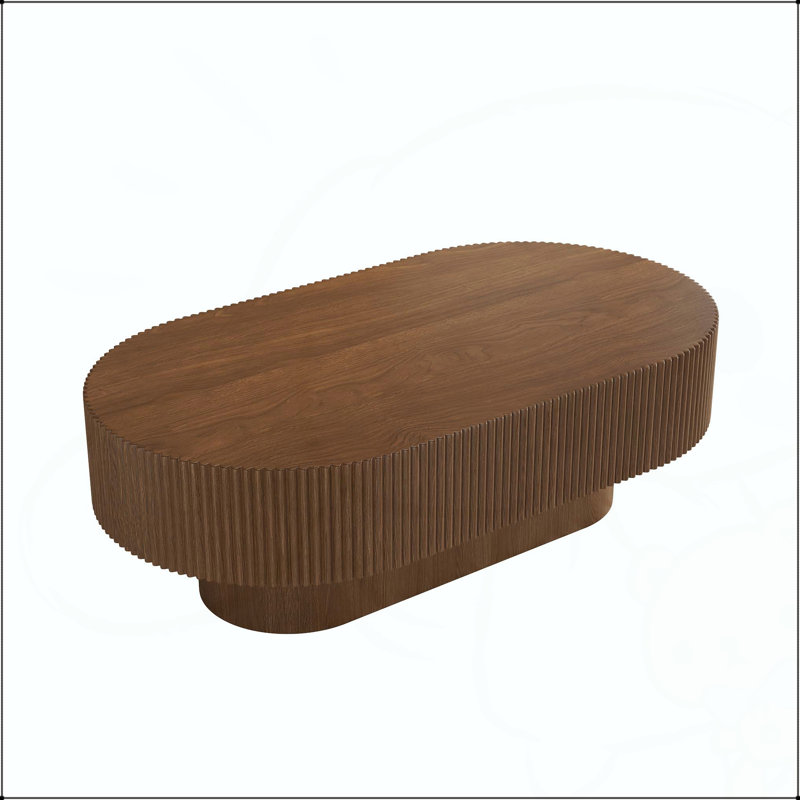 Oval Coffee Table with Fluted Base and Easy Assembly