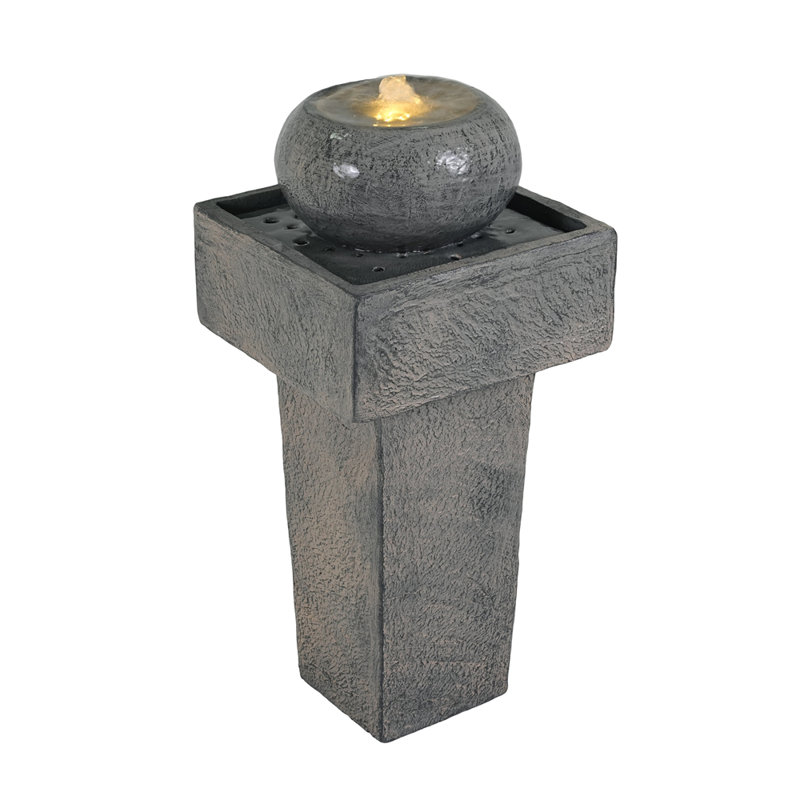 25.59"H Minimalist Concrete Column Fountain–LED-Lit Modern Outdoor Oasis, Sturdy Landscape Feature for Patio, Porch