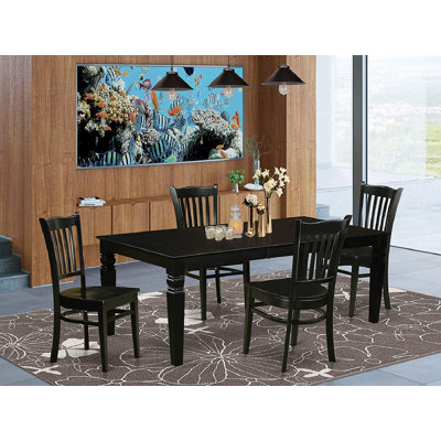 5 Piece Dining Room Furniture Set Includes a Rectangle Kitchen Table with Butterfly Leaf and 4 Dining Chairs, 42x84 Inch, Black