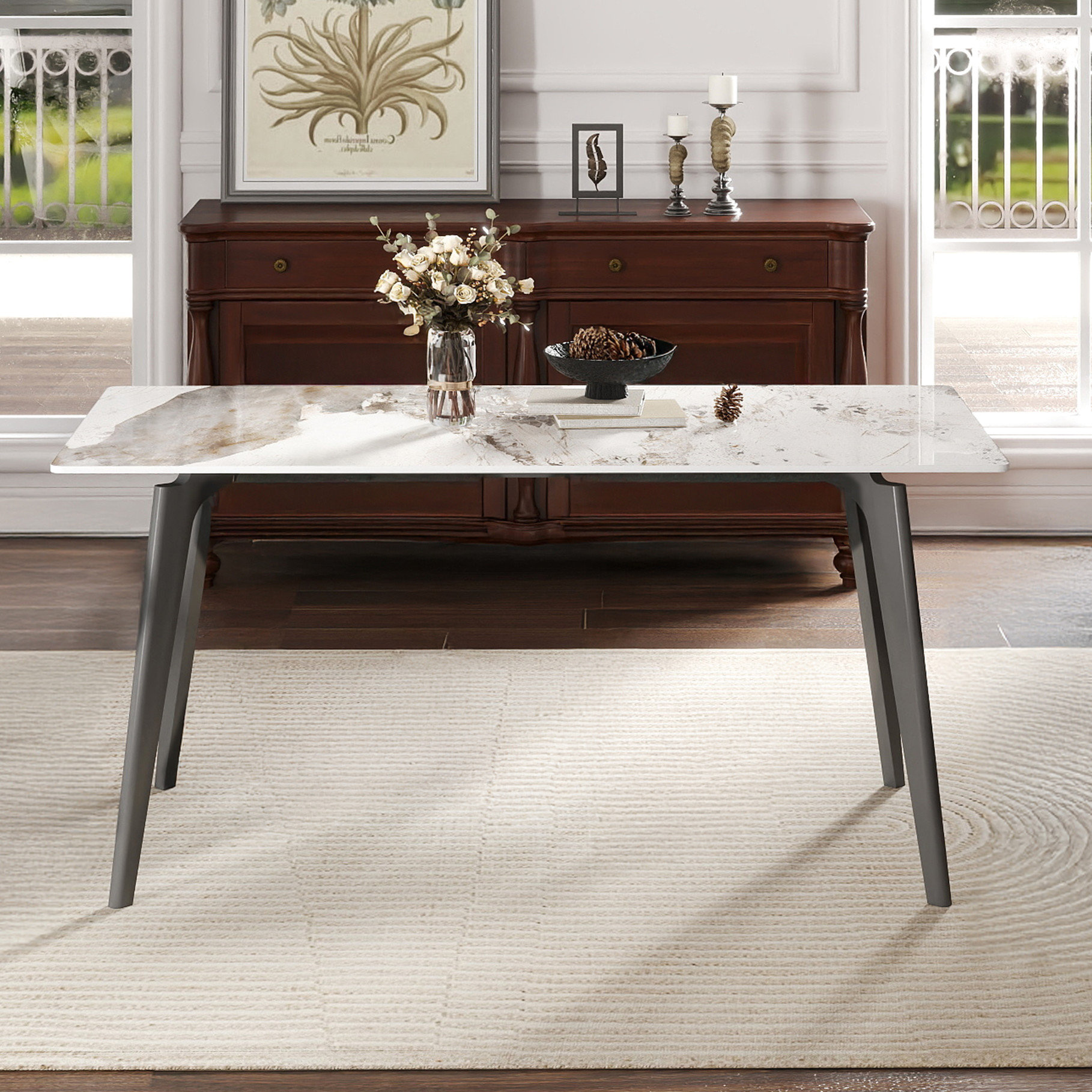 Ivy Bronx 62.8" Modern Sintered Stone Rectangular Dining Table, Dark ...