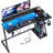 L-Shaped Gaming Desk With LED Lights, Power Outlets, Storage Shelves - 55 Inch Carbon Fiber Black