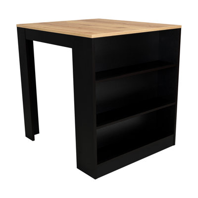 Tanna Kitchen Counter Dining Table ,Two Legs, Three Side Shelves -Black / Pine