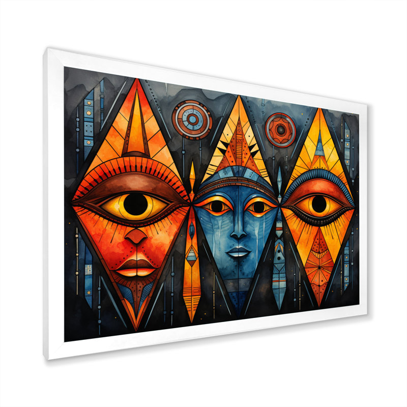 Motif tribal africain II sur toile, Cadre photo blanc, H 12 po x l 20 po x P 1 po