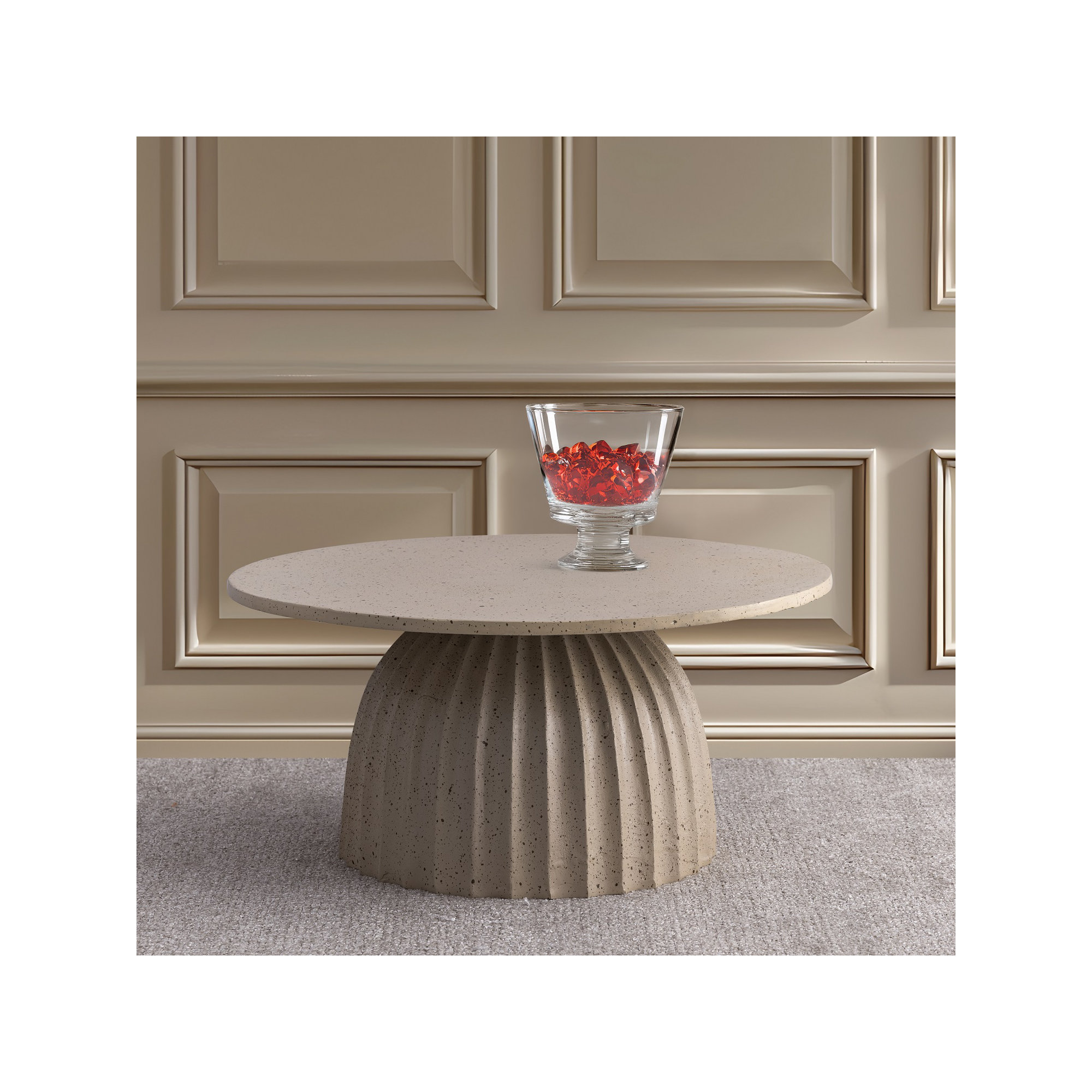 Aluminum Coffee Table W/Chisel Texture Base, Beige Top/Brown Base, 15" H x 24" L x 24" W