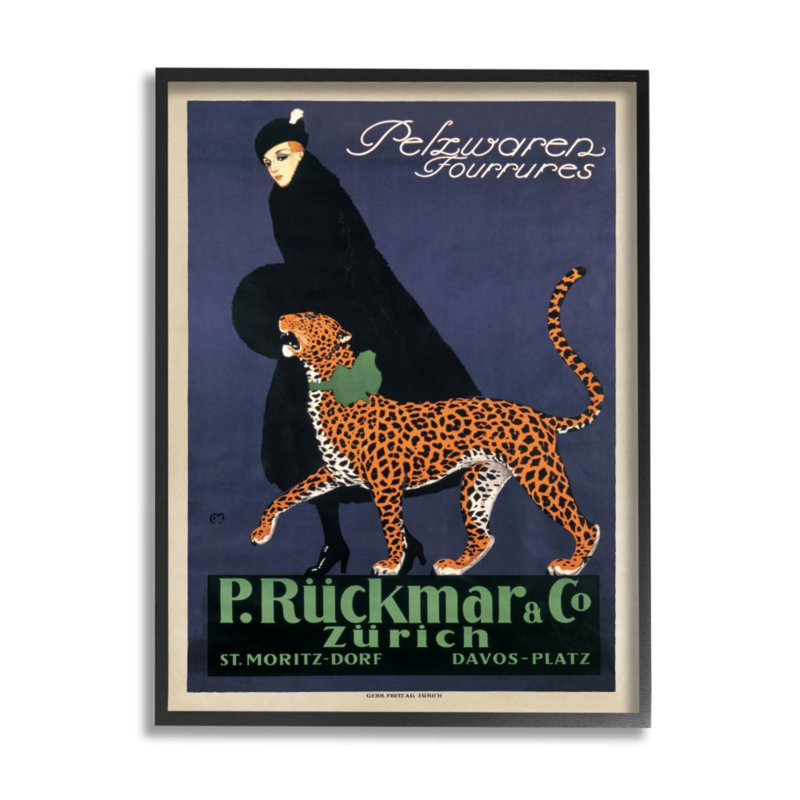 «Vintage Women's Fashion Campaign with Leopard» par Ernest Montaut - impression d'art graphique, 14" H x 11" W x 1.5" D