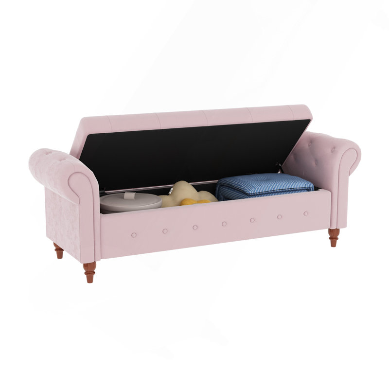 Banc de lit en velours rose