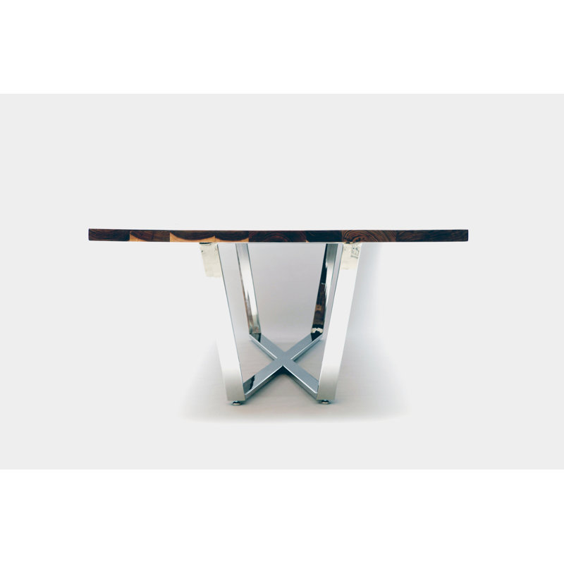 Gax Walnut Wood Dining Table, 36" W x 120" L, Polished Stainless Steel
