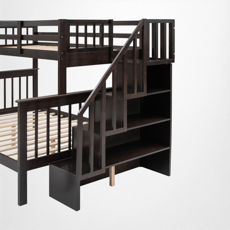 Lit superposé en bois avec escalier de rangement, Twin Over Full, Espresso