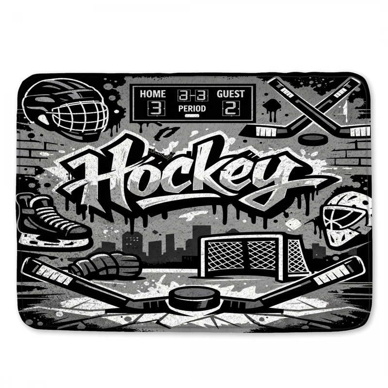 Tapis de bain Hockey Équipement Graffiti, L 24 po x L 17 po
