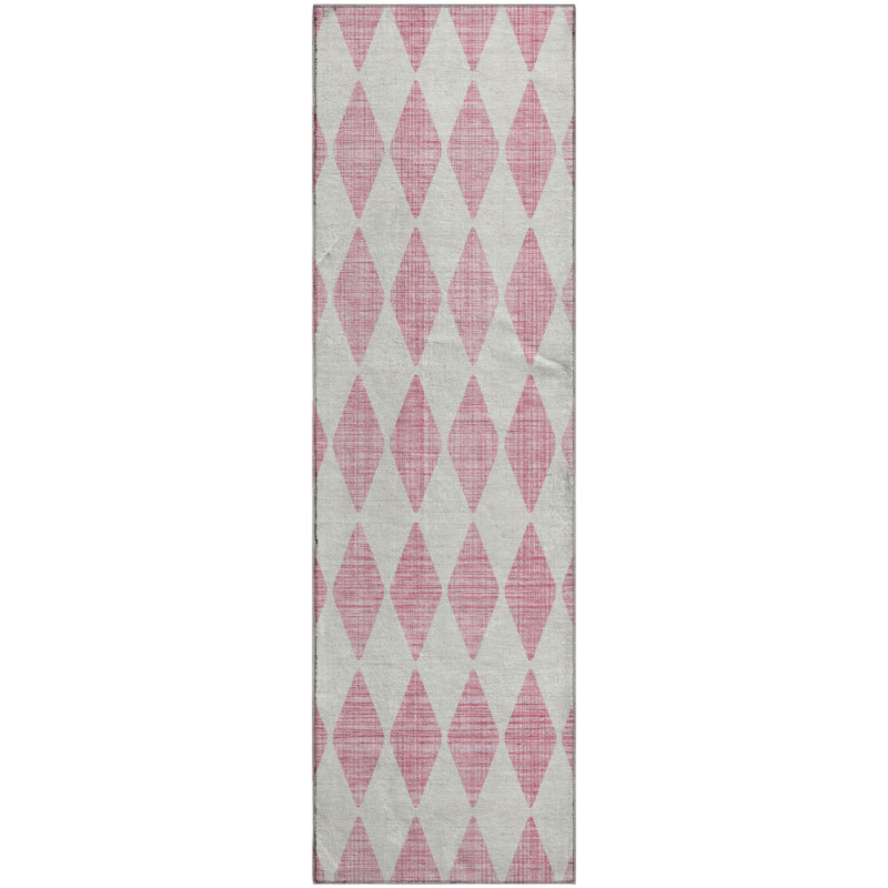 Tapis rose Cerrito AMF578 lavable à la machine de qualité supérieure, Tapis de couloir 2 pi 3 po x 7 pi 6 po