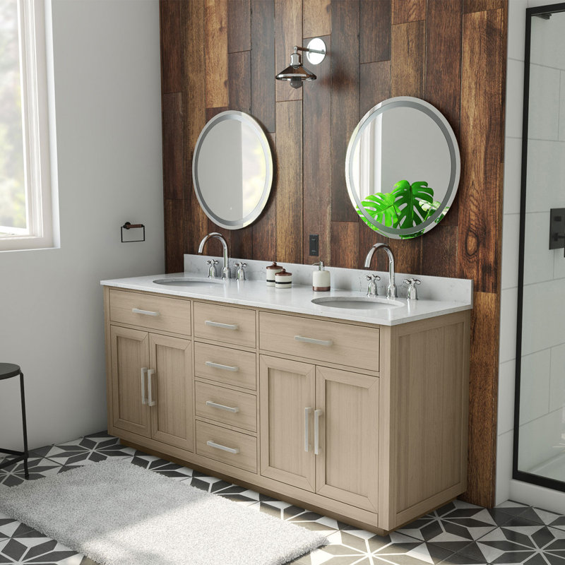 DreamLine Dexterity 72 inch W x 22 inch D x 34 inch H Double Oval Sink Vanity in Light Sage with White Top, Light Sage