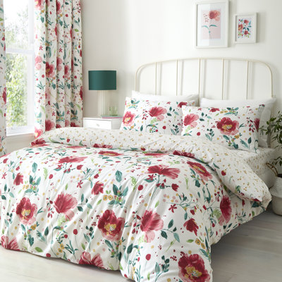 Abstract Poppy Cotton Blend Floral Duvet Cover Set