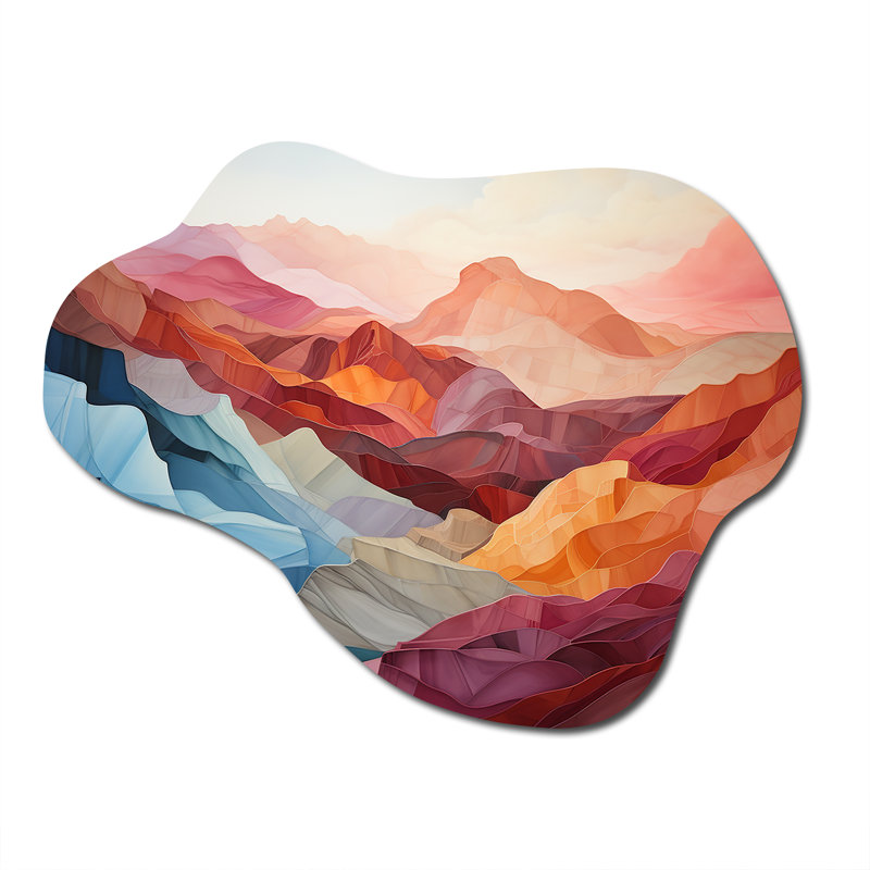 Corail bleu sarcelle majestueux palette - montagnes asymétriques Art mural, sculpture murale en métal nuage