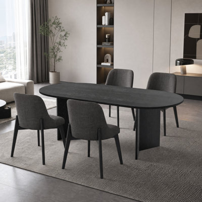Tables de cuisine ovales noires de 67 po avec 4 chaises de salle à manger Daryl
