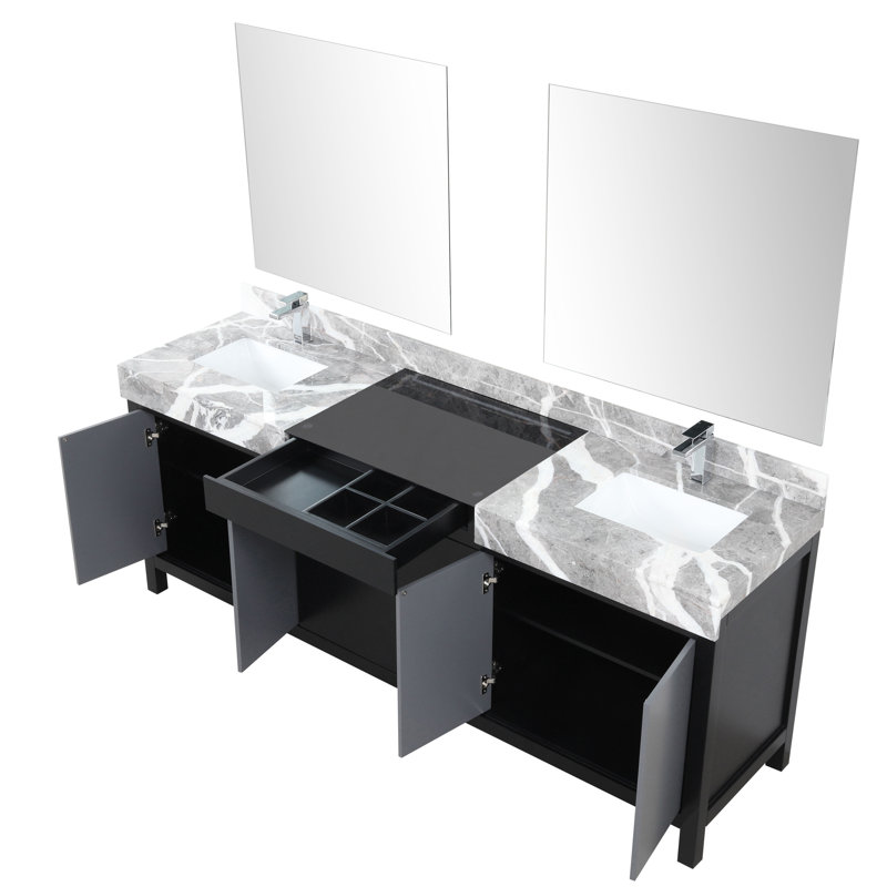 Zilara 84" Double Vanity with Castle Gray Marble Top and Black Faucet