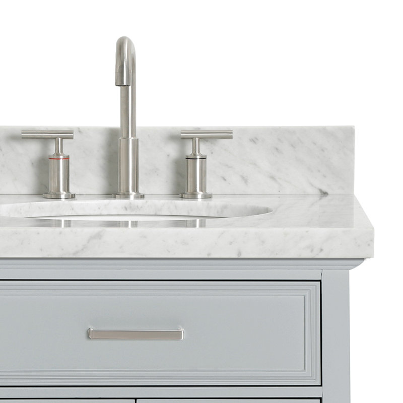Kensington 61'' W Double Vanity, Oval, Gray, Carrara White Marble