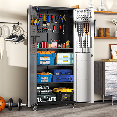 Armoire de rangement en métal 71 po avec roulettes - Armoire de rangement robuste pour outils pour la maison, le bureau, l'école et le garage, noir /