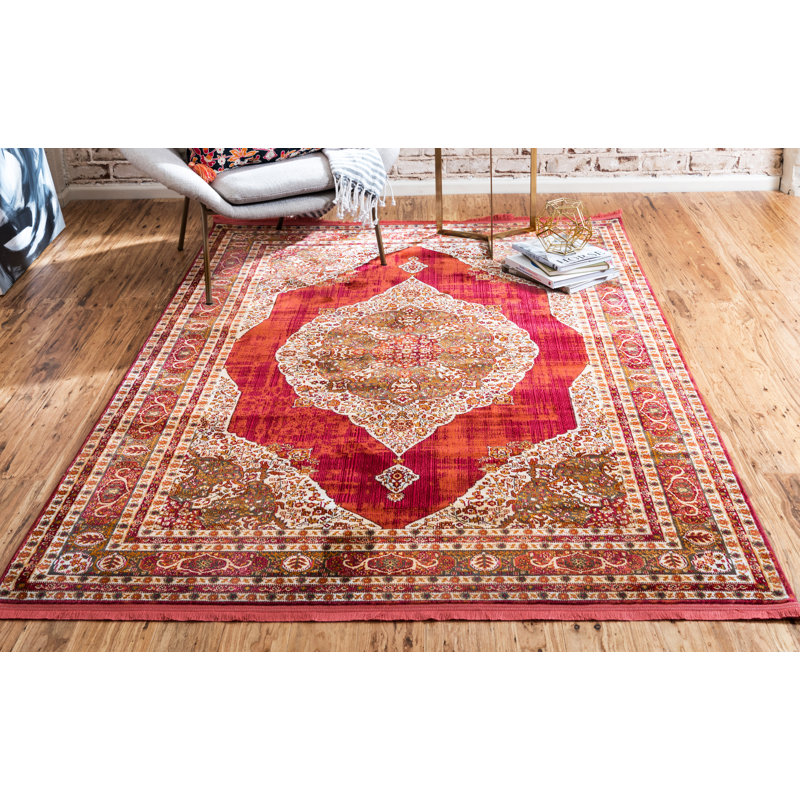 Folmar Oriental Area Rug, Rectangle 4'3" x 6'1", Red 