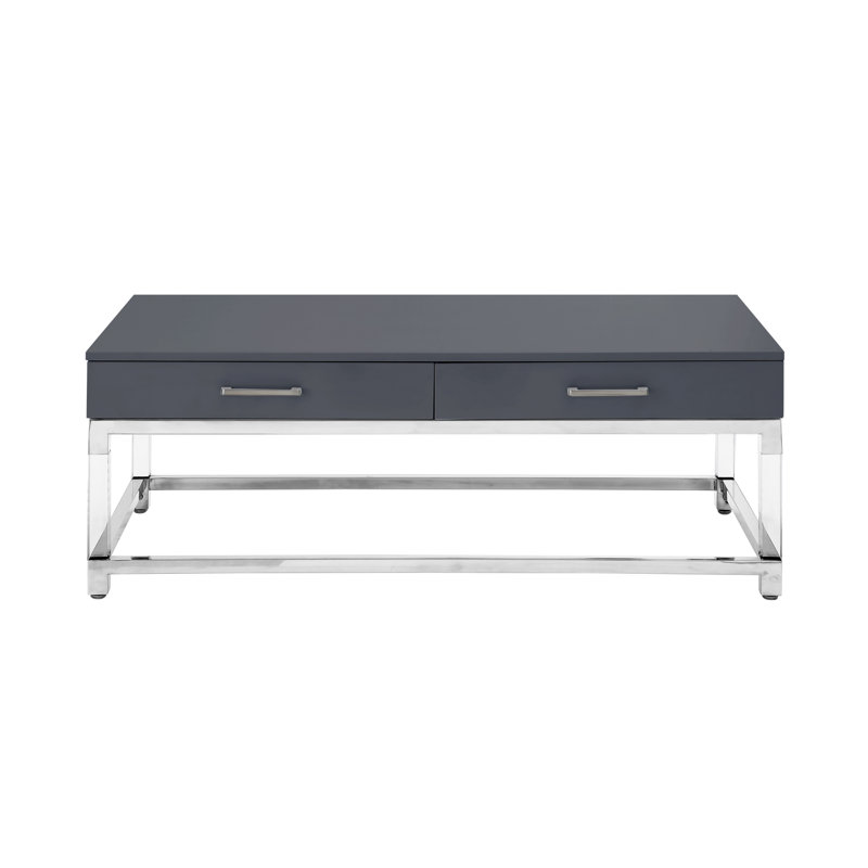 Table basse avec rangement Ungar, Chrome, Gris foncé