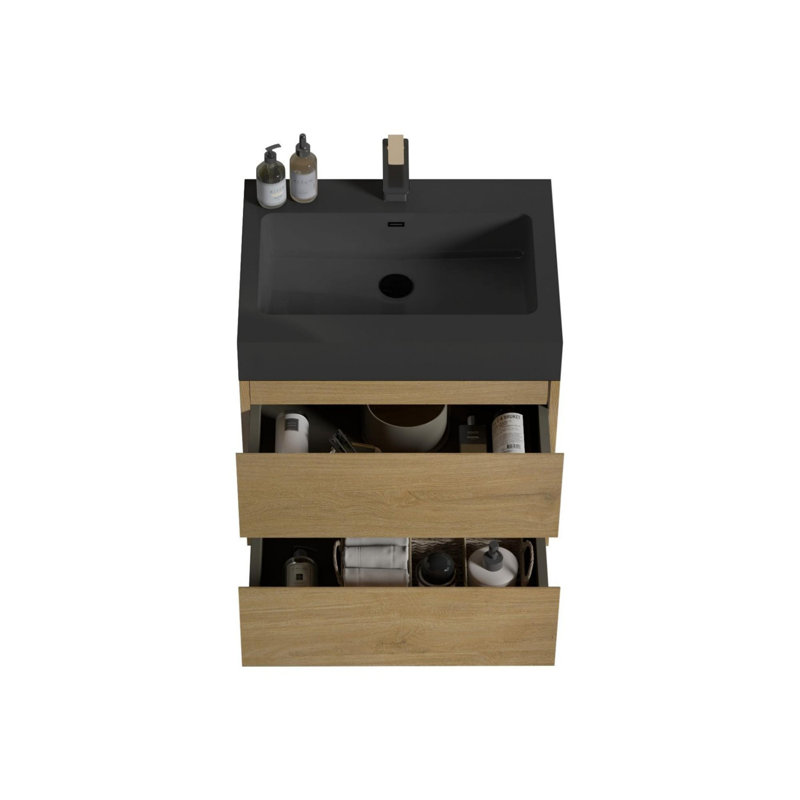 Meuble-lavabo 24 po avec lavabo, Chêne clair, Noir, noir, noir, noir