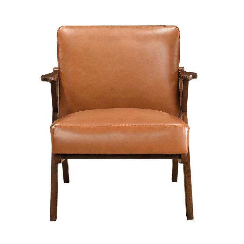 Chaise d'appoint en similicuir brun avec structure en bois d'hévéa massif pour l'espace de vie principal tapissé sur la pièce de base