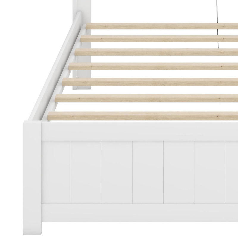 Platform Bed With Bookcase Headboard, White