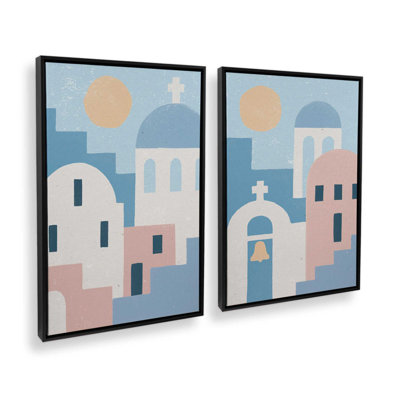 Ensemble de 2 Santorini Sunlit Dreams, Cadre flottant noir satiné, H 19 po x l 26 po