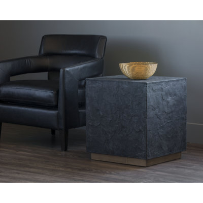 Pettis Stone Top End Table - Black