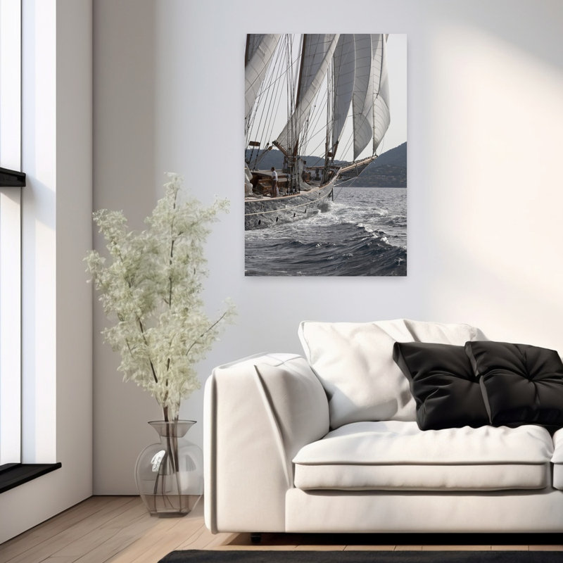 Bateau avec voiles, art mural contemporain, 36" H x 24" W