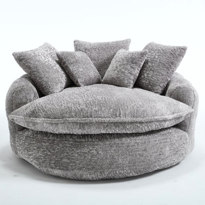 Fauteuil de 55 po de long en mousse de polyester, fauteuil rond surdimensionné, canapé-lit moderne moelleux pour le salon, la salle de relaxation et la salle de projection, fauteuil avec méridienne large et coussins