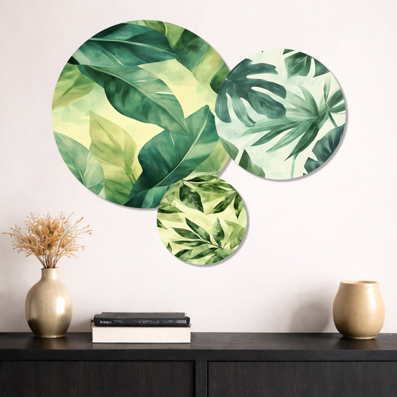 «Light Tropical Whisper», ensemble d'art mural en métal à 3 feuilles ivoire