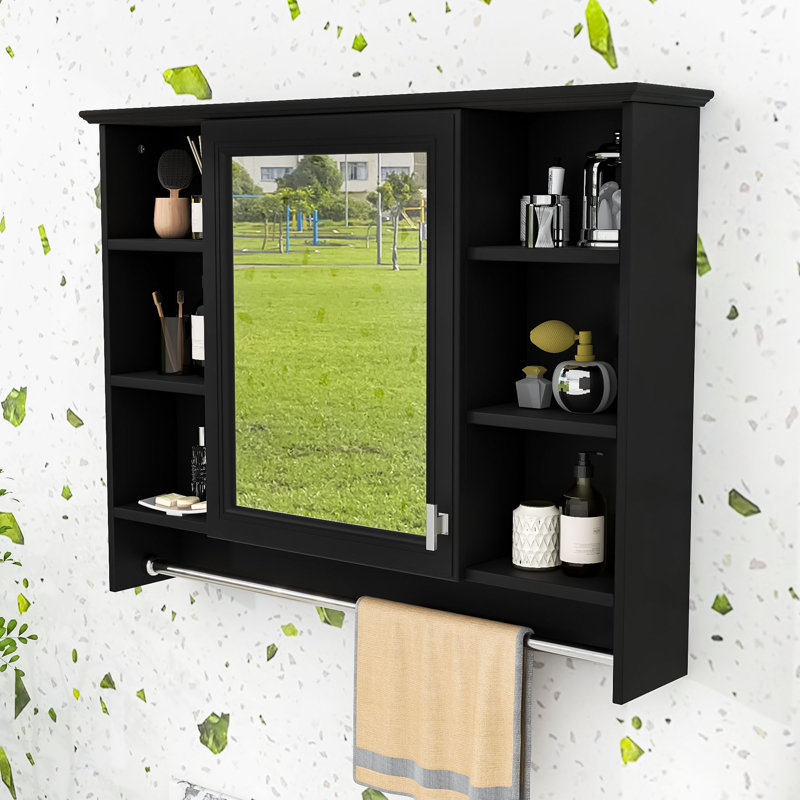 Armoire de salle de bain murale sophistiquée avec miroir HD, tablettes personnalisables, Noir