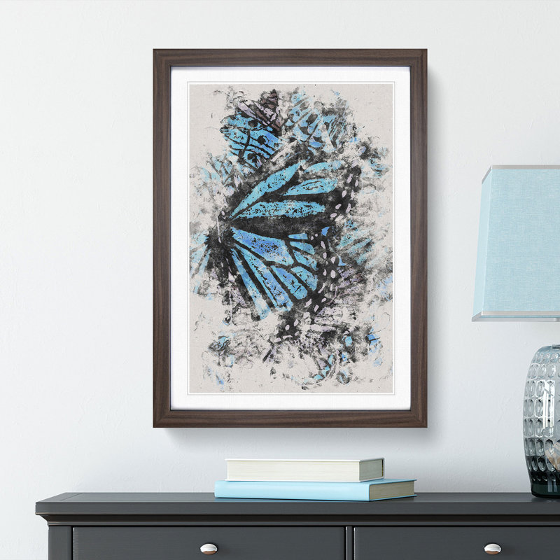 The Blue Butterfly Effect - Picture Frame Graphic Art, Walnut Framed, 87cm H x 62cm W x 2cm D